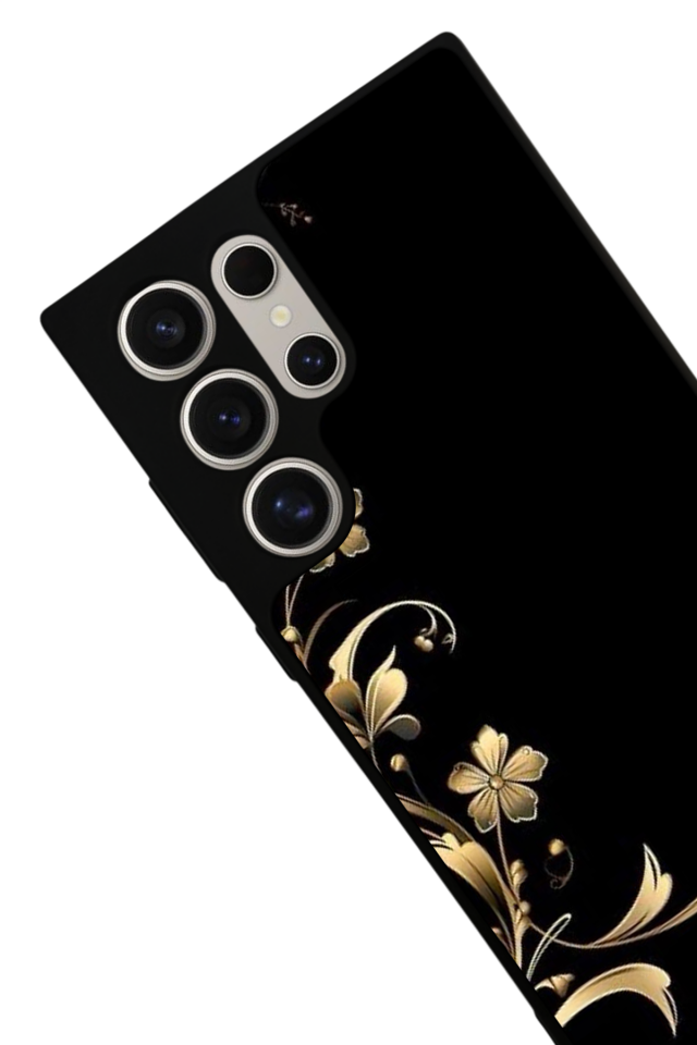 Samsung Galaxy S22 Ultra Uyumlu Yaldizli Cicek Tasarımlı Glossy Premium Kılıf