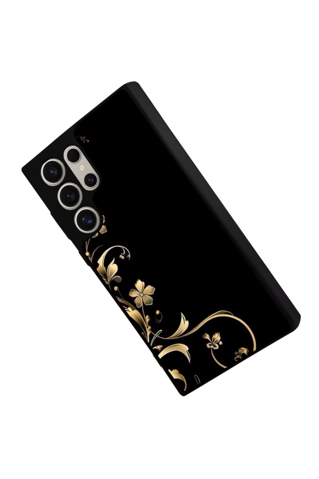 Samsung Galaxy S22 Ultra Uyumlu Yaldizli Cicek Tasarımlı Glossy Premium Kılıf