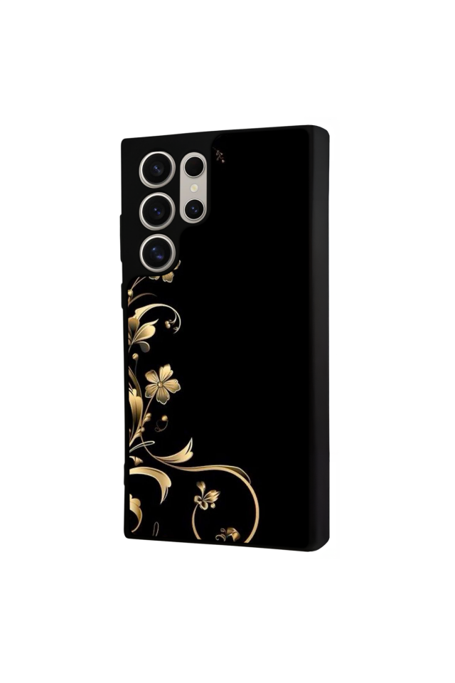 Samsung Galaxy S22 Ultra Uyumlu Yaldizli Cicek Tasarımlı Glossy Premium Kılıf