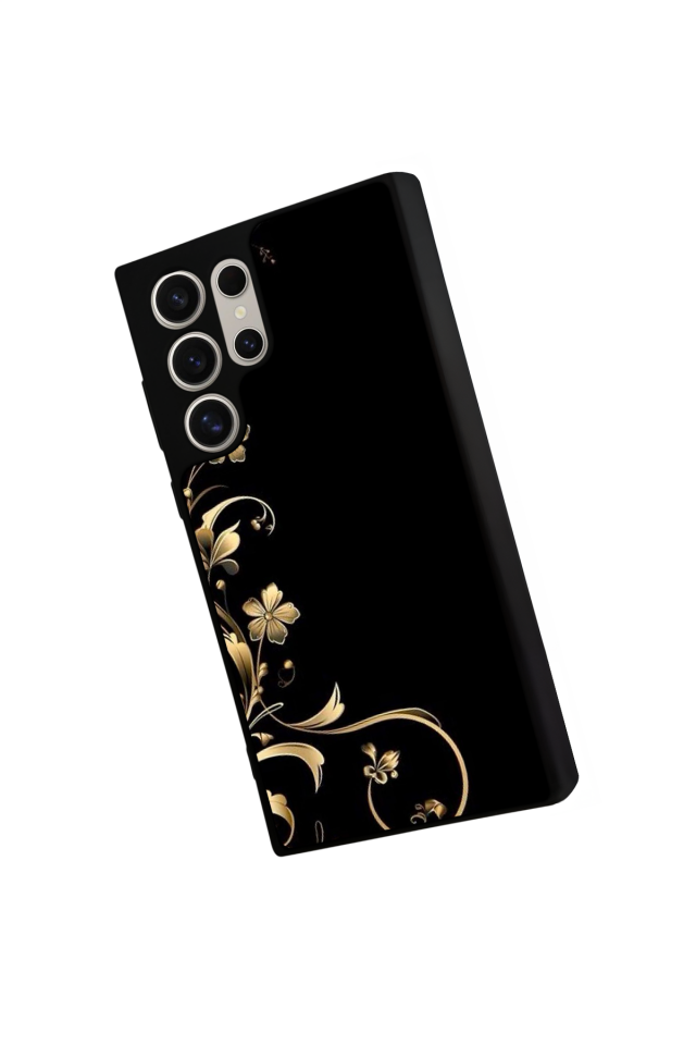 Samsung Galaxy S22 Ultra Uyumlu Yaldizli Cicek Tasarımlı Glossy Premium Kılıf