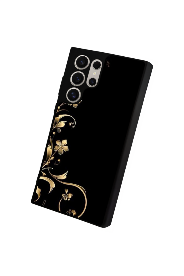 Samsung Galaxy S22 Ultra Uyumlu Yaldizli Cicek Tasarımlı Glossy Premium Kılıf