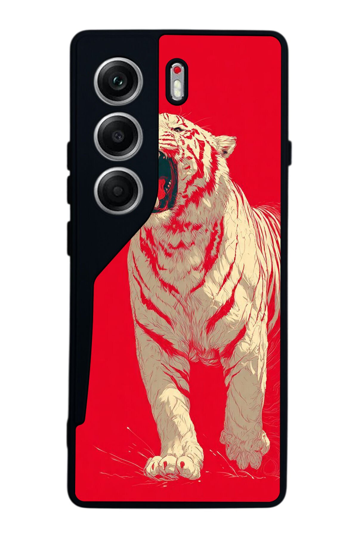 Tecno Camon 40 Uyumlu Kirmizi ve Kaplan Tasarımlı Glossy Premium Kılıf