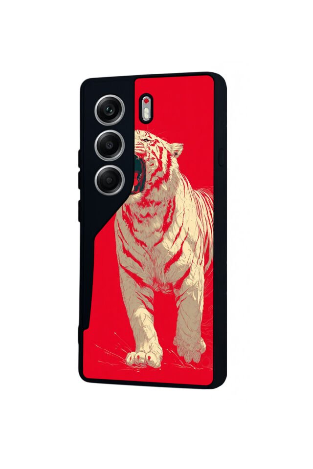 Tecno Camon 40 Uyumlu Kirmizi ve Kaplan Tasarımlı Glossy Premium Kılıf