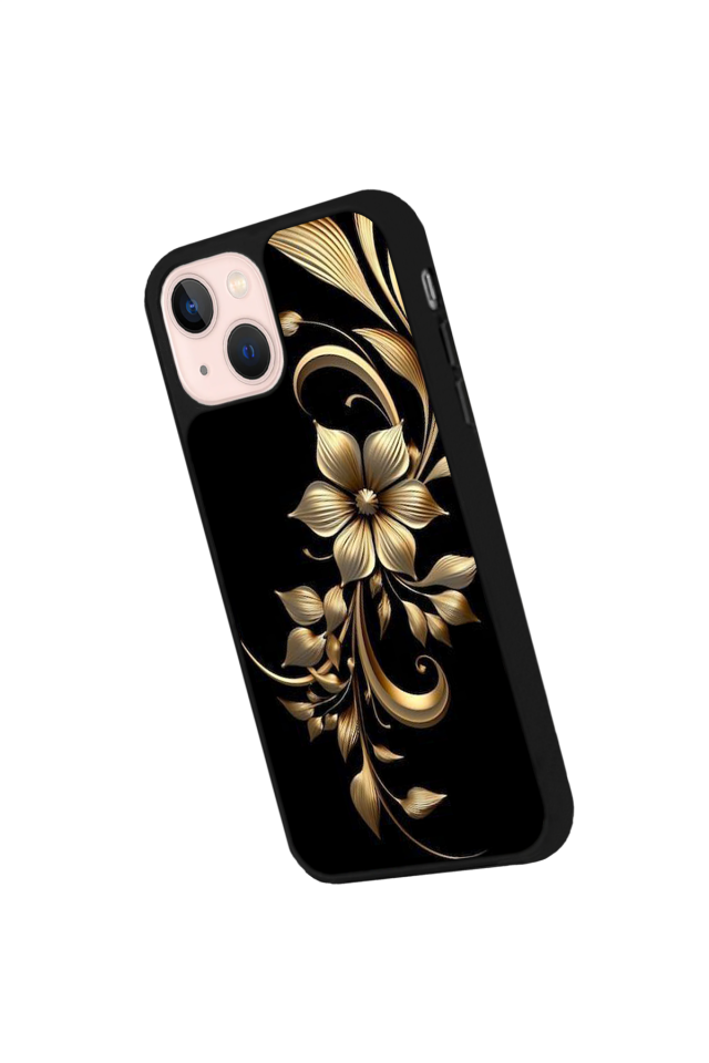 iPhone 14 Plus Uyumlu Yaldizli Cicek Tasarımlı Glossy Premium Kılıf