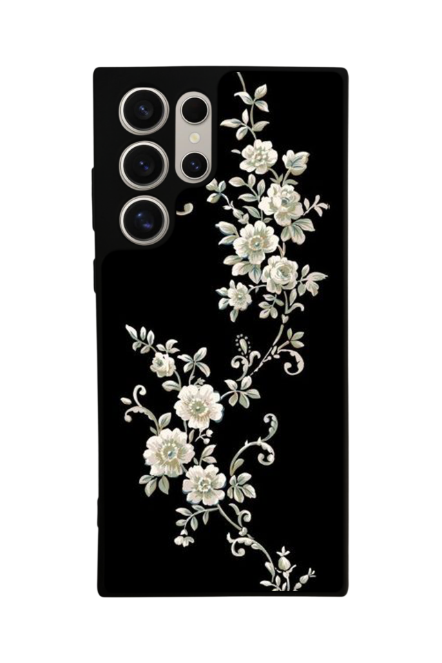Samsung Galaxy S22 Ultra Uyumlu Yaldizli Cicek Tasarımlı Glossy Premium Kılıf