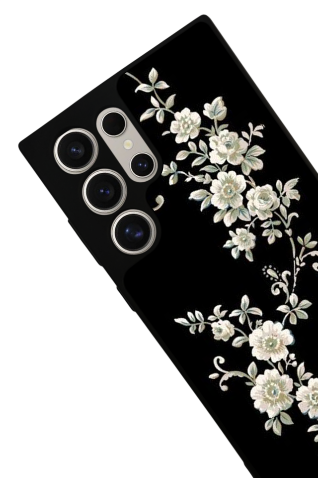 Samsung Galaxy S22 Ultra Uyumlu Yaldizli Cicek Tasarımlı Glossy Premium Kılıf