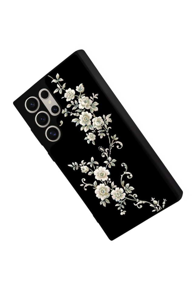 Samsung Galaxy S22 Ultra Uyumlu Yaldizli Cicek Tasarımlı Glossy Premium Kılıf