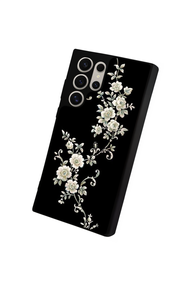 Samsung Galaxy S22 Ultra Uyumlu Yaldizli Cicek Tasarımlı Glossy Premium Kılıf