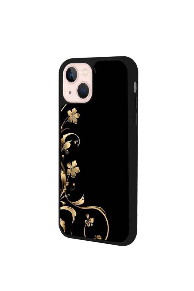 iPhone 14 Plus Uyumlu Yaldizli Cicek Tasarımlı Glossy Premium Kılıf
