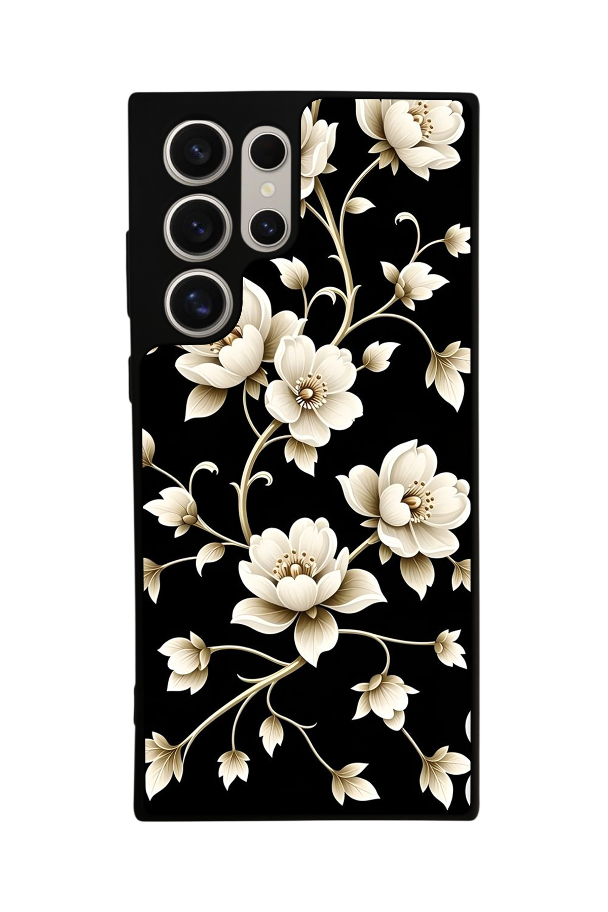 Samsung Galaxy S22 Ultra Uyumlu Yaldizli Cicek Tasarımlı Glossy Premium Kılıf