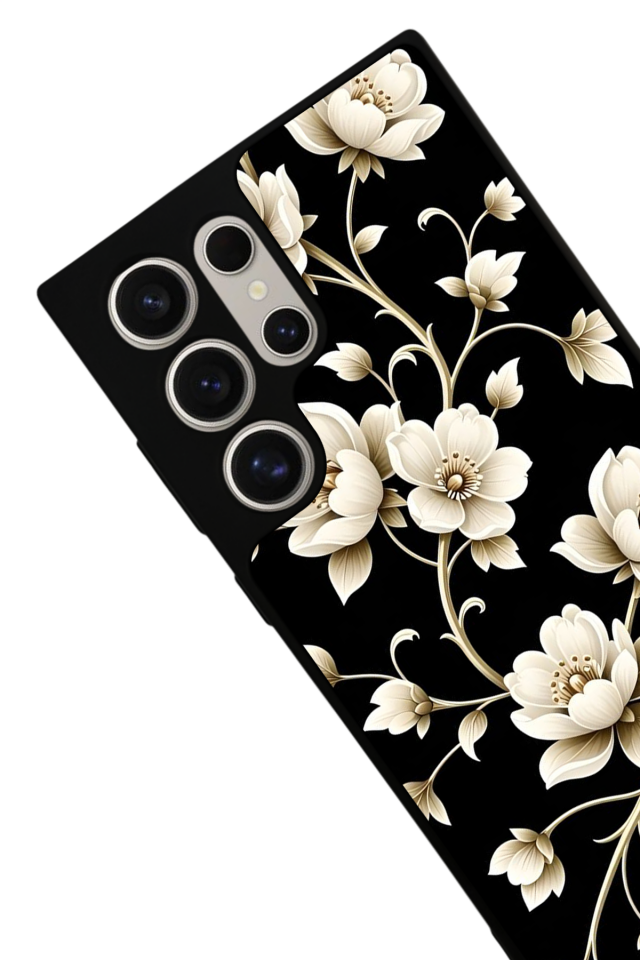 Samsung Galaxy S22 Ultra Uyumlu Yaldizli Cicek Tasarımlı Glossy Premium Kılıf