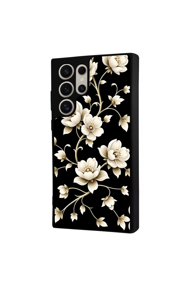 Samsung Galaxy S22 Ultra Uyumlu Yaldizli Cicek Tasarımlı Glossy Premium Kılıf