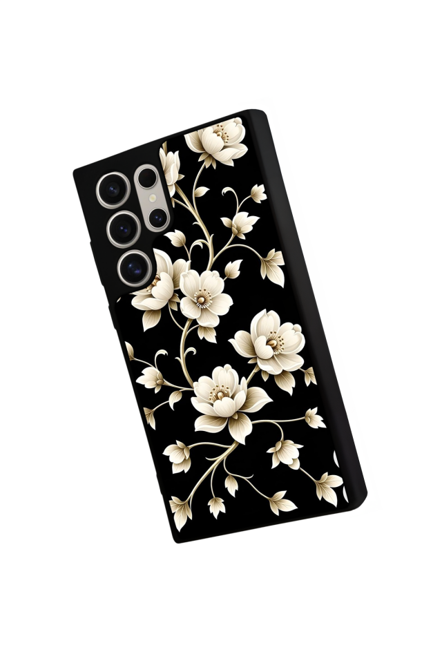 Samsung Galaxy S22 Ultra Uyumlu Yaldizli Cicek Tasarımlı Glossy Premium Kılıf