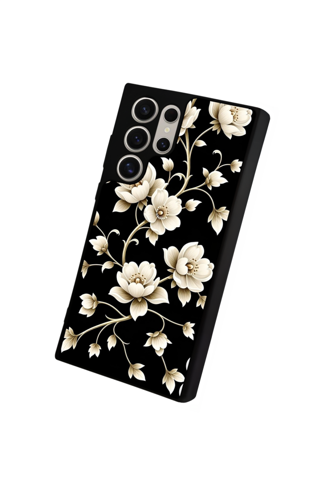 Samsung Galaxy S22 Ultra Uyumlu Yaldizli Cicek Tasarımlı Glossy Premium Kılıf