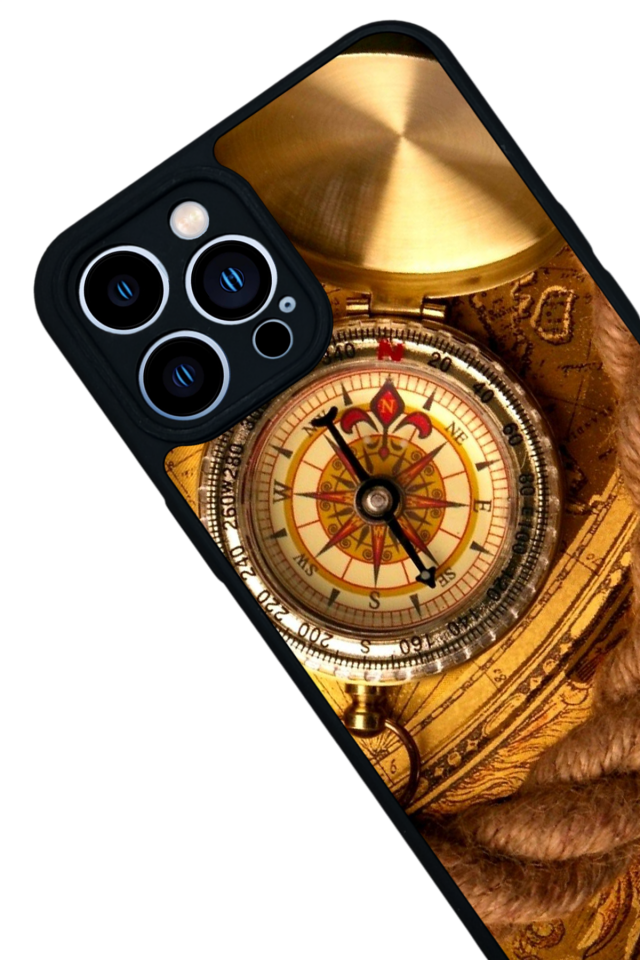 iPhone 13 Pro Max Uyumlu Pusula Tasarımlı Glossy Premium Kılıf