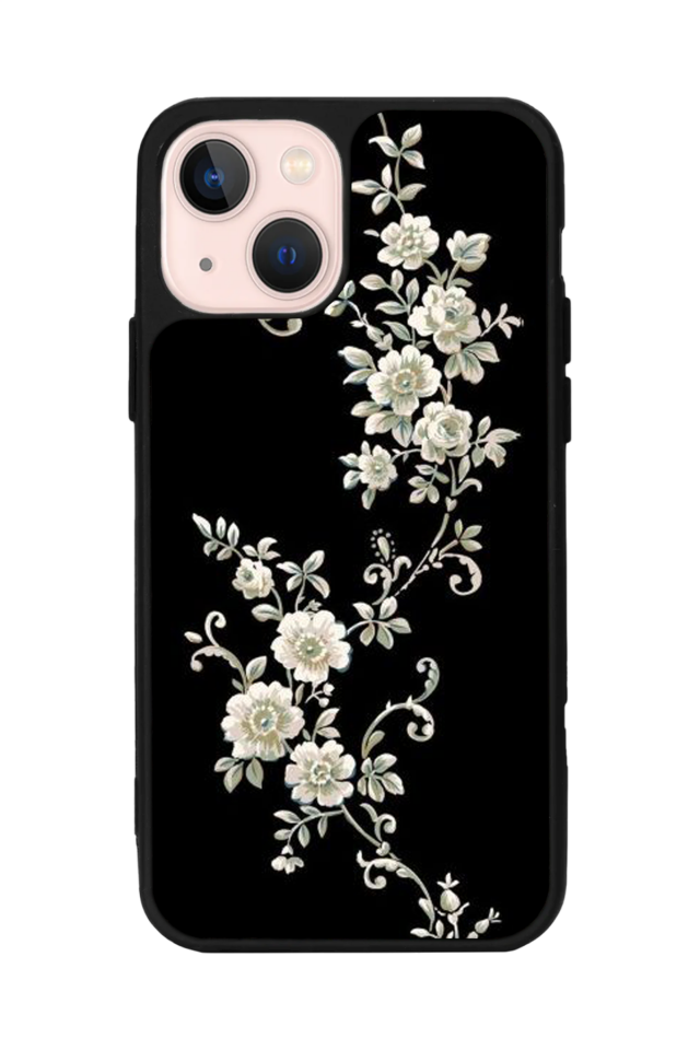 iPhone 14 Plus Uyumlu Yaldizli Cicek Tasarımlı Glossy Premium Kılıf