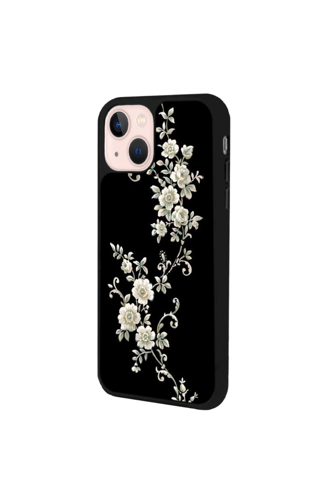 iPhone 14 Plus Uyumlu Yaldizli Cicek Tasarımlı Glossy Premium Kılıf