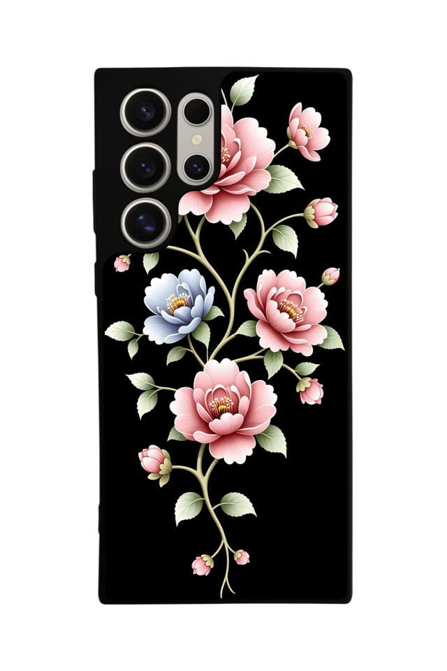 Samsung Galaxy S22 Ultra Uyumlu Yaldizli Cicek Tasarımlı Glossy Premium Kılıf