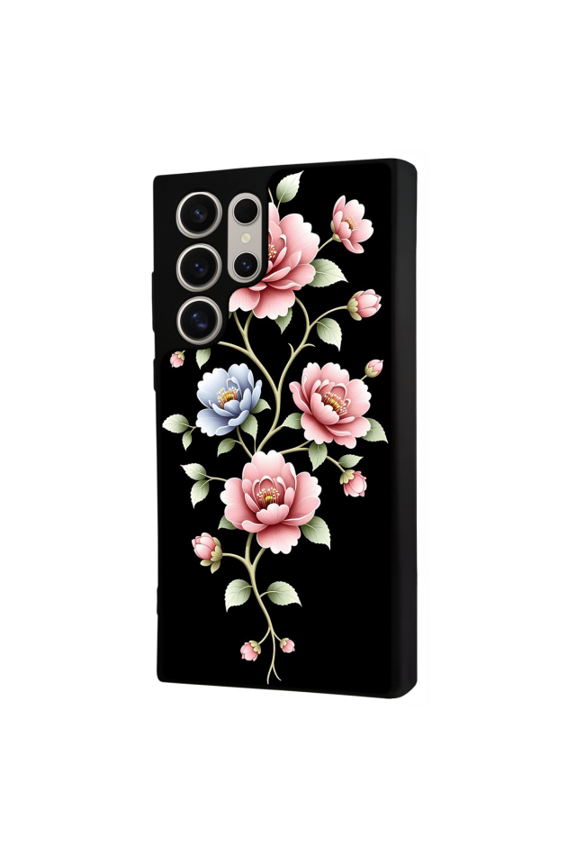 Samsung Galaxy S22 Ultra Uyumlu Yaldizli Cicek Tasarımlı Glossy Premium Kılıf