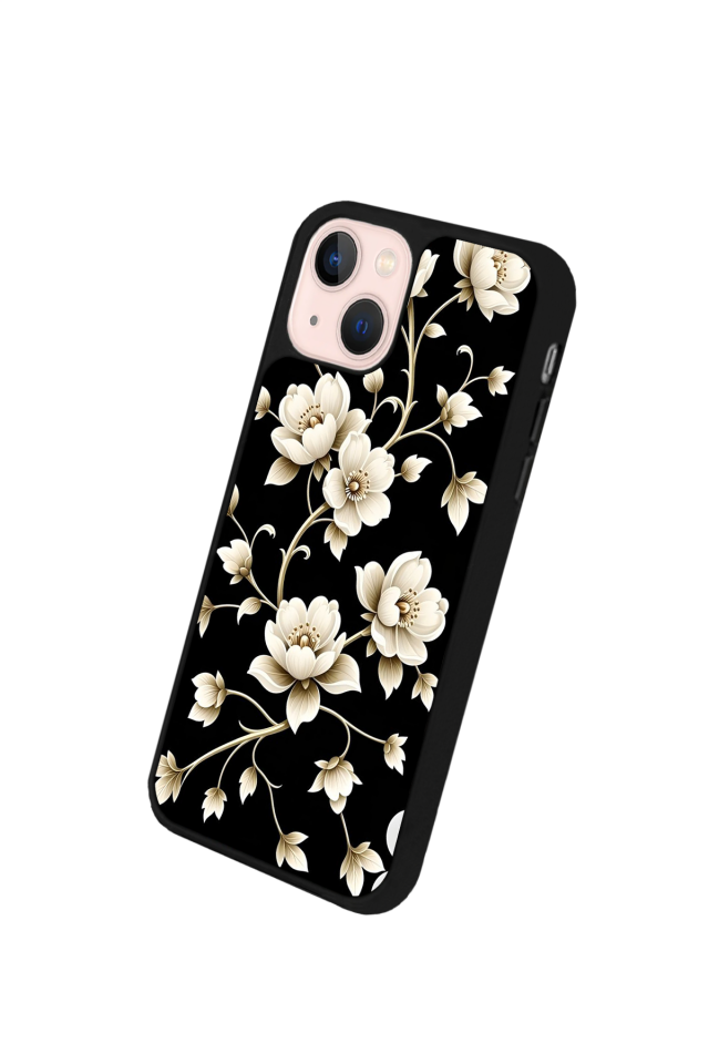 iPhone 14 Plus Uyumlu Yaldizli Cicek Tasarımlı Glossy Premium Kılıf