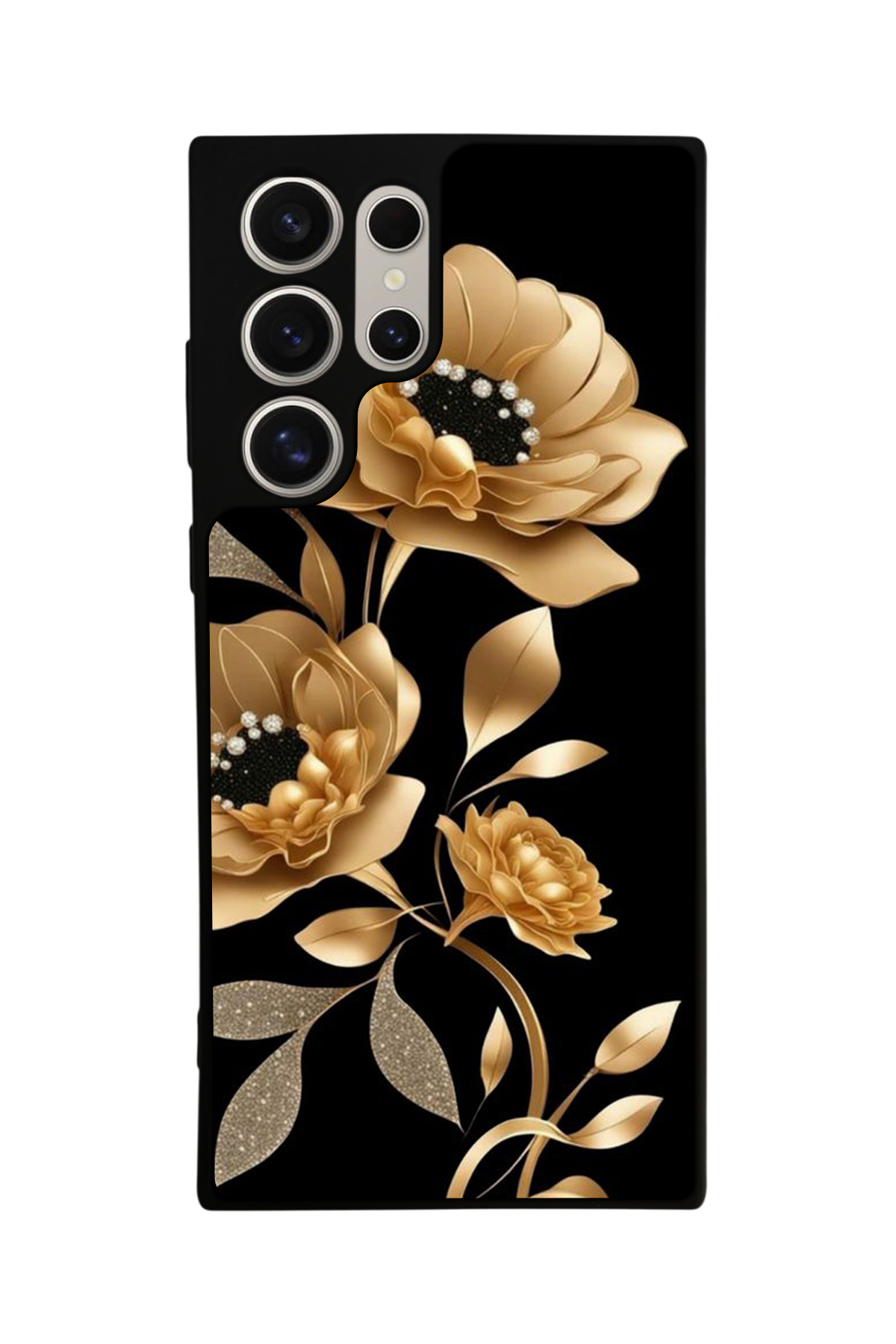 Samsung Galaxy S22 Ultra Uyumlu Yaldizli Cicek Tasarımlı Glossy Premium Kılıf