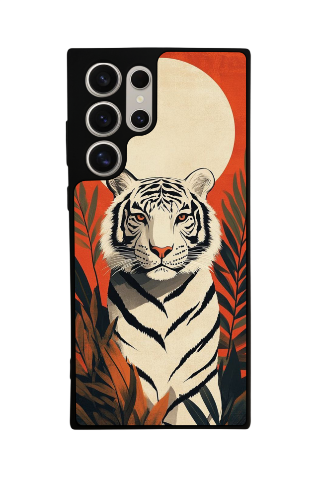 Samsung Galaxy S22 Ultra Uyumlu Kirmizi ve Kaplan Tasarımlı Glossy Premium Kılıf