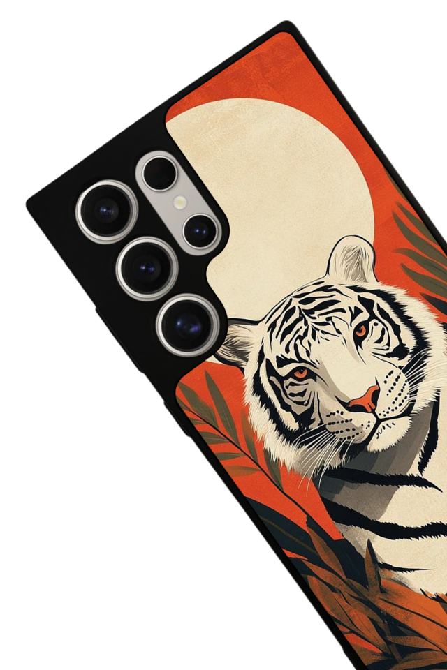 Samsung Galaxy S22 Ultra Uyumlu Kirmizi ve Kaplan Tasarımlı Glossy Premium Kılıf