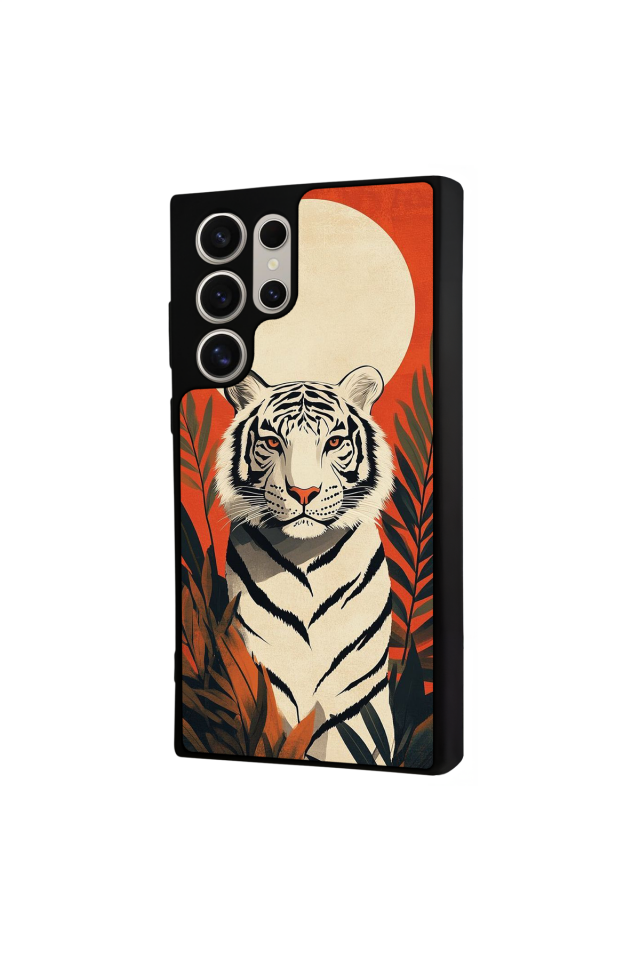 Samsung Galaxy S22 Ultra Uyumlu Kirmizi ve Kaplan Tasarımlı Glossy Premium Kılıf