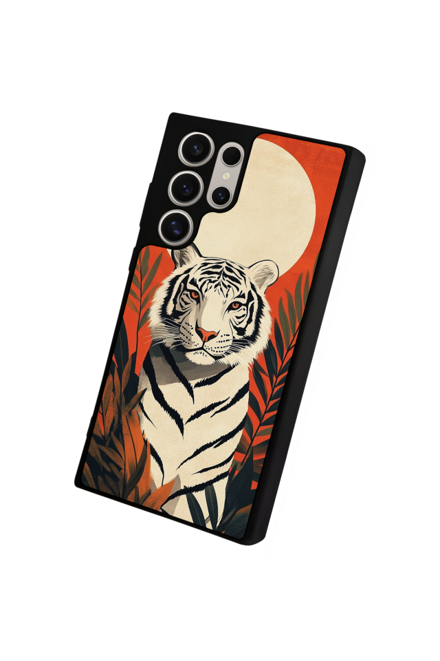 Samsung Galaxy S22 Ultra Uyumlu Kirmizi ve Kaplan Tasarımlı Glossy Premium Kılıf