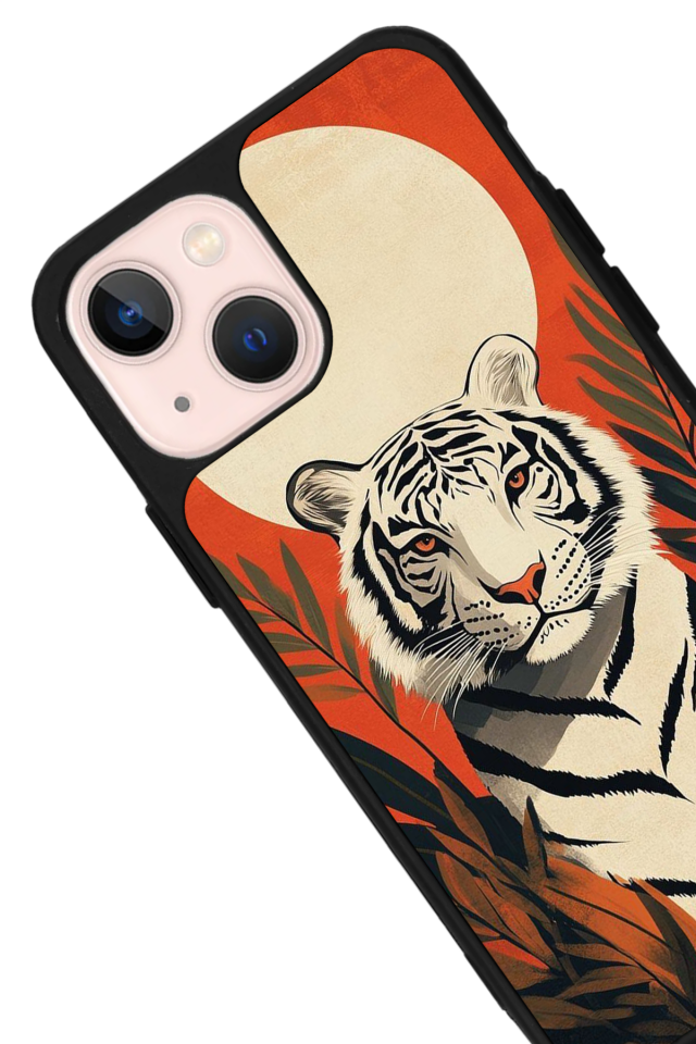 iPhone 14 Plus Uyumlu Kirmizi ve Kaplan Tasarımlı Glossy Premium Kılıf