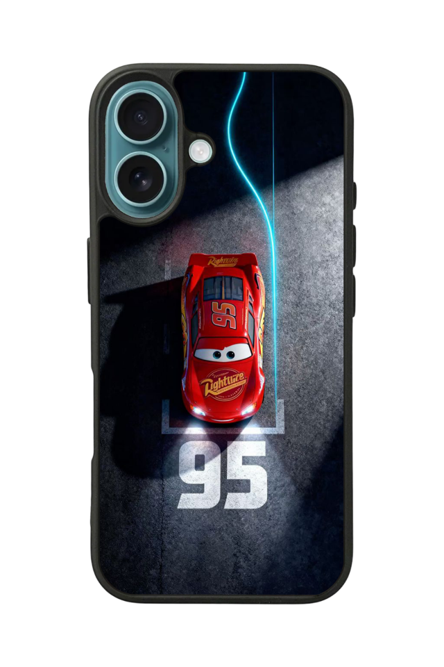 iPhone 16 Plus Uyumlu Şimsek McQueen Tasarımlı Glossy Premium Kılıf