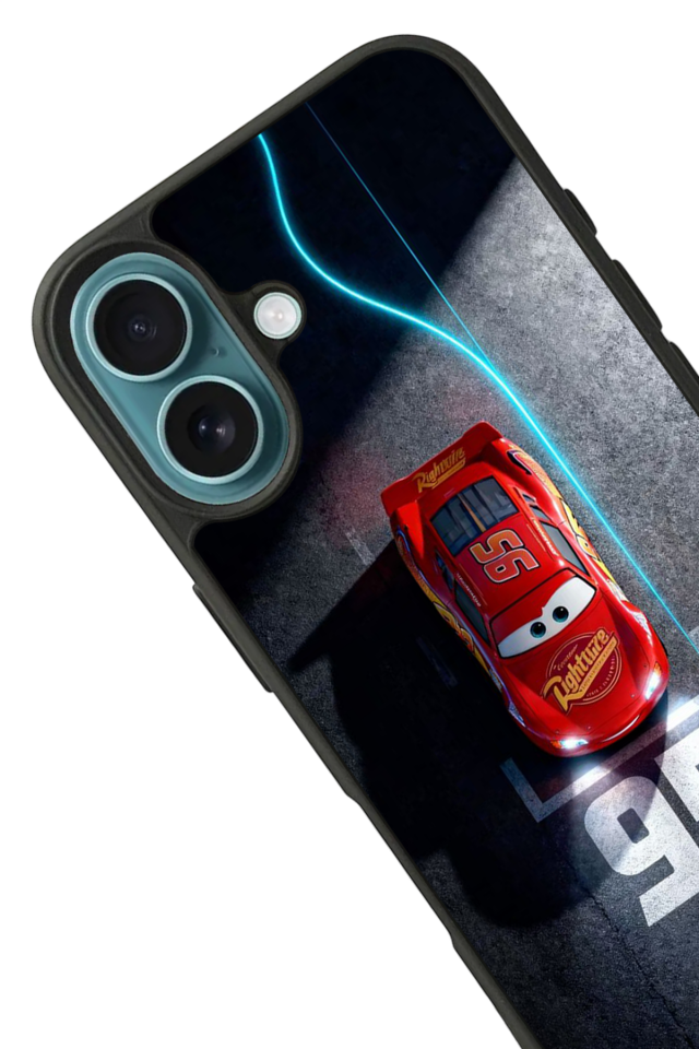 iPhone 16 Plus Uyumlu Şimsek McQueen Tasarımlı Glossy Premium Kılıf