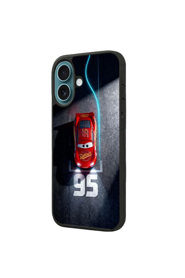 iPhone 16 Plus Uyumlu Şimsek McQueen Tasarımlı Glossy Premium Kılıf