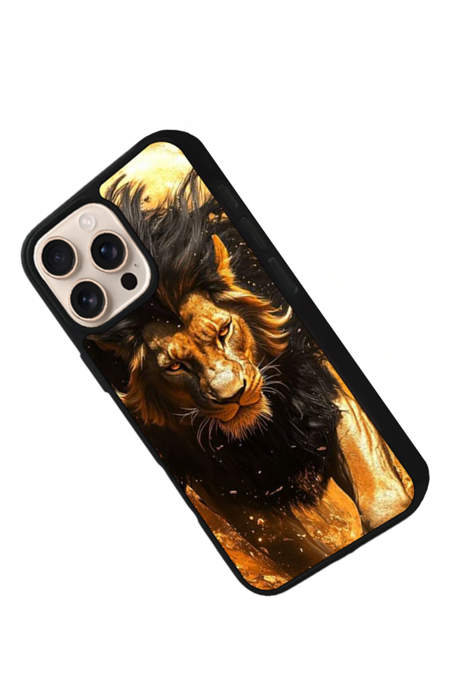 iPhone 15 Pro Uyumlu Aslan Tasarımlı Glossy Premium Kılıf