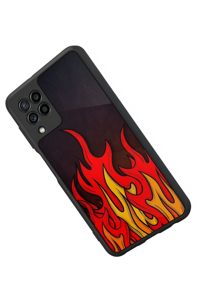 Samsung Galaxy M22 Uyumlu Retro Flame Patterns Tasarımlı Glossy Premium Kılıf