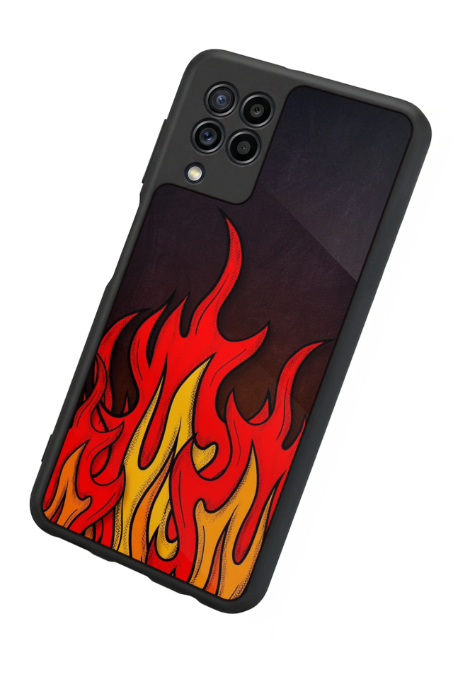 Samsung Galaxy M22 Uyumlu Retro Flame Patterns Tasarımlı Glossy Premium Kılıf