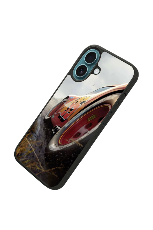 iPhone 16 Plus Uyumlu Şimsek McQueen Tasarımlı Glossy Premium Kılıf
