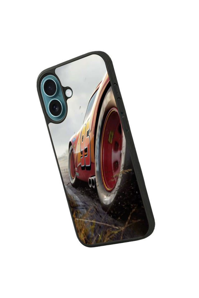 iPhone 16 Plus Uyumlu Şimsek McQueen Tasarımlı Glossy Premium Kılıf
