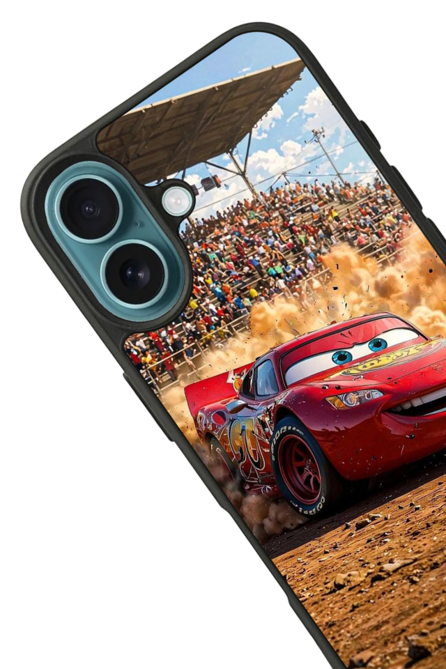 iPhone 16 Plus Uyumlu Şimsek McQueen Tasarımlı Glossy Premium Kılıf