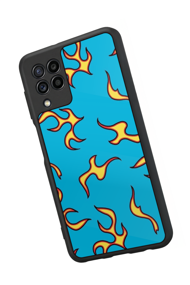 Samsung Galaxy M22 Uyumlu Retro Flame Patterns Tasarımlı Glossy Premium Kılıf