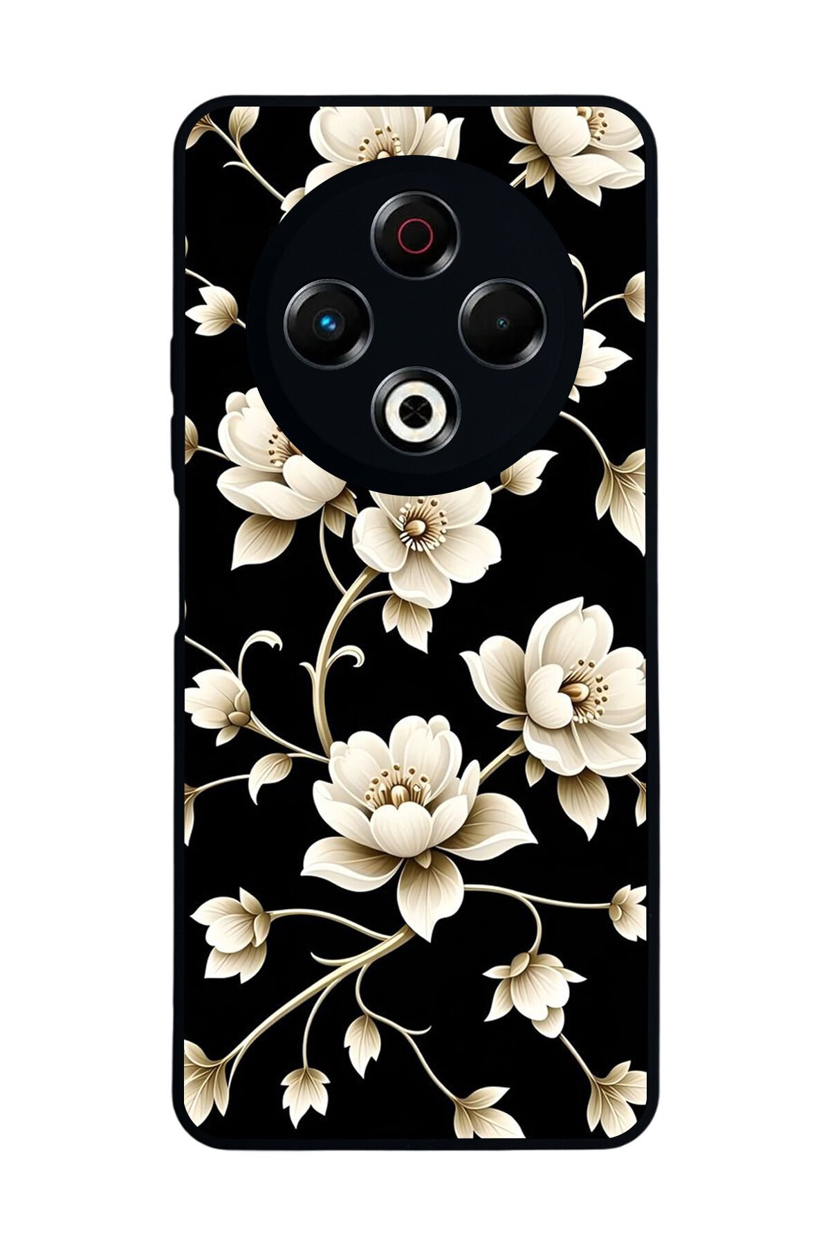 Tecno Spark 30 Uyumlu Yaldizli Cicek Tasarımlı Glossy Premium Kılıf