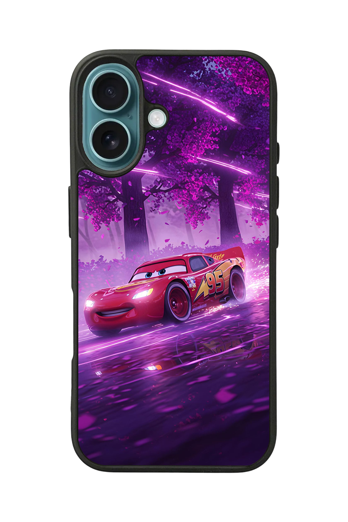 iPhone 16 Plus Uyumlu Şimsek McQueen Tasarımlı Glossy Premium Kılıf