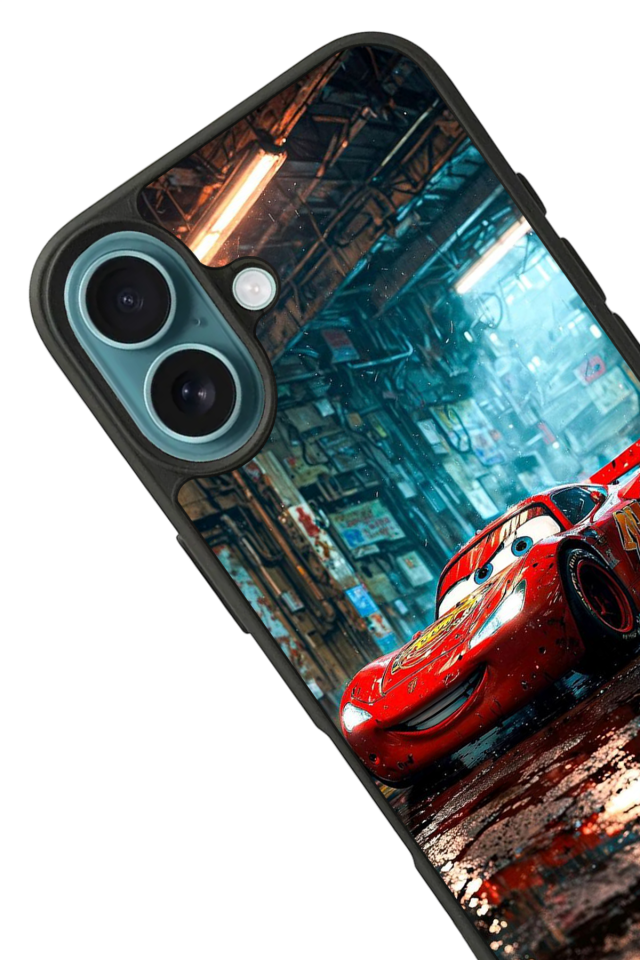 iPhone 16 Plus Uyumlu Şimsek McQueen Tasarımlı Glossy Premium Kılıf