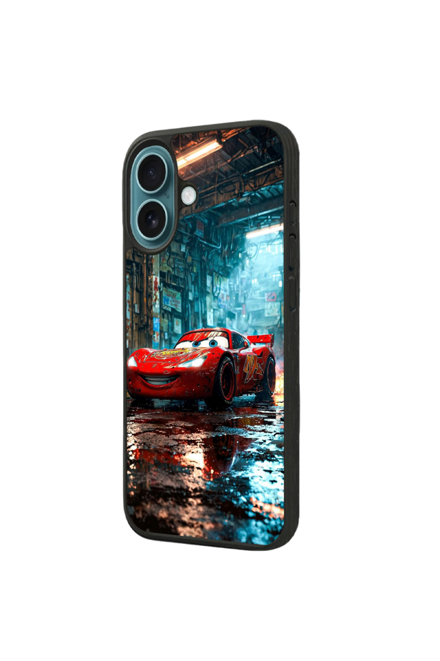 iPhone 16 Plus Uyumlu Şimsek McQueen Tasarımlı Glossy Premium Kılıf