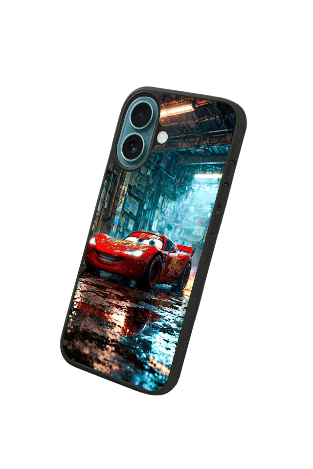 iPhone 16 Plus Uyumlu Şimsek McQueen Tasarımlı Glossy Premium Kılıf