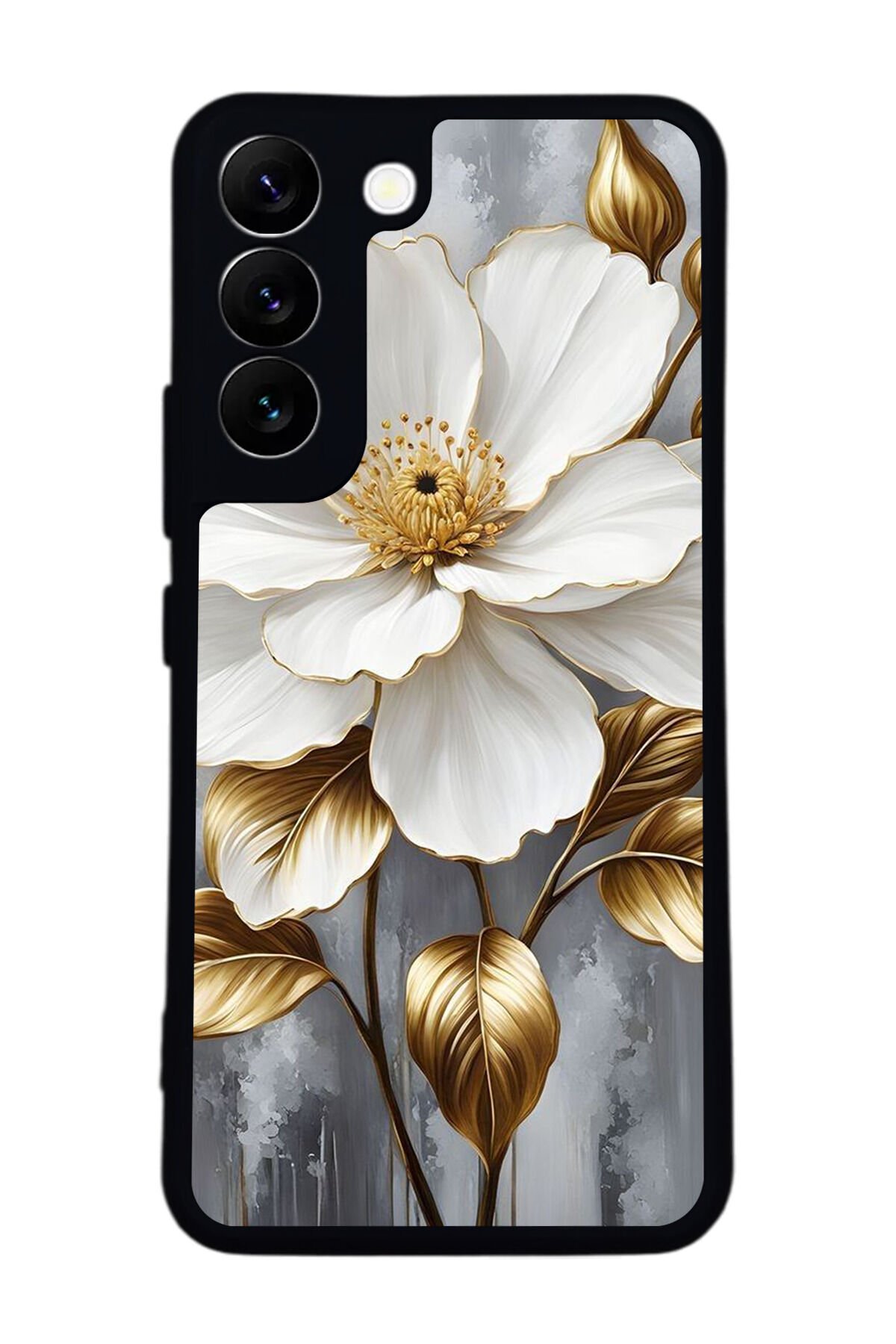 Samsung Galaxy S22 Uyumlu Yaldizli Cicek Tasarımlı Glossy Premium Kılıf