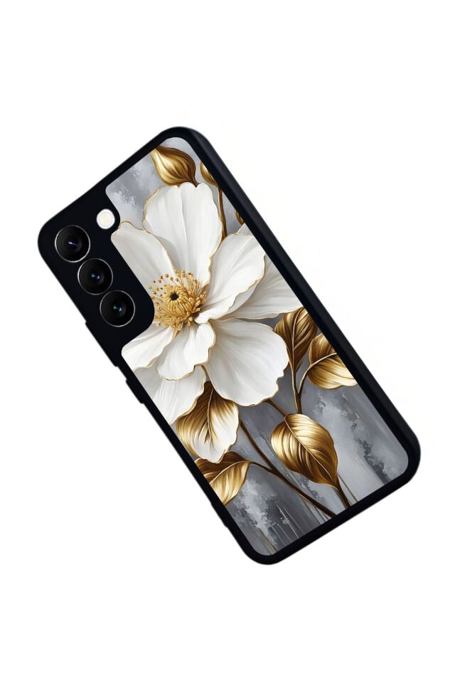 Samsung Galaxy S22 Uyumlu Yaldizli Cicek Tasarımlı Glossy Premium Kılıf