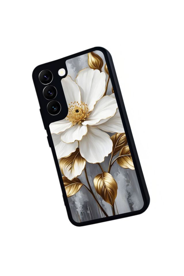 Samsung Galaxy S22 Uyumlu Yaldizli Cicek Tasarımlı Glossy Premium Kılıf