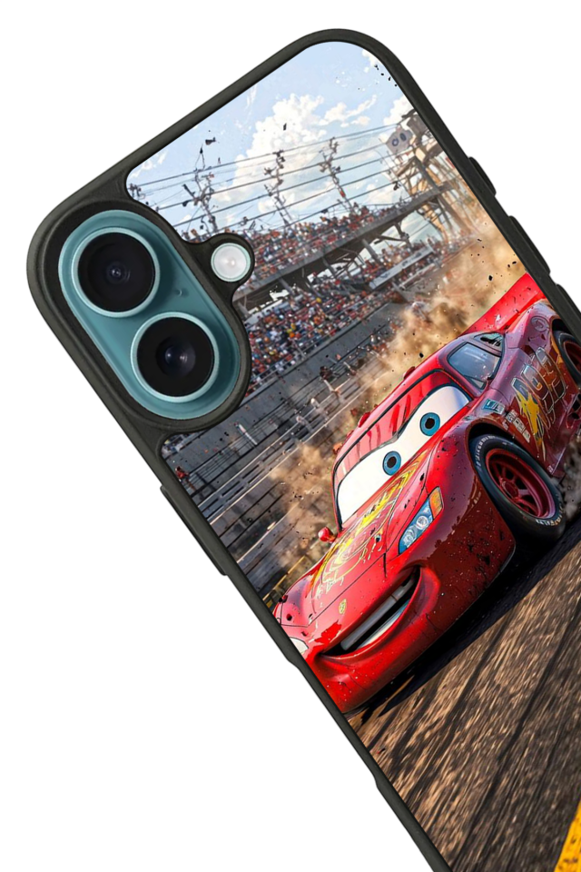 iPhone 16 Plus Uyumlu Şimsek McQueen Tasarımlı Glossy Premium Kılıf