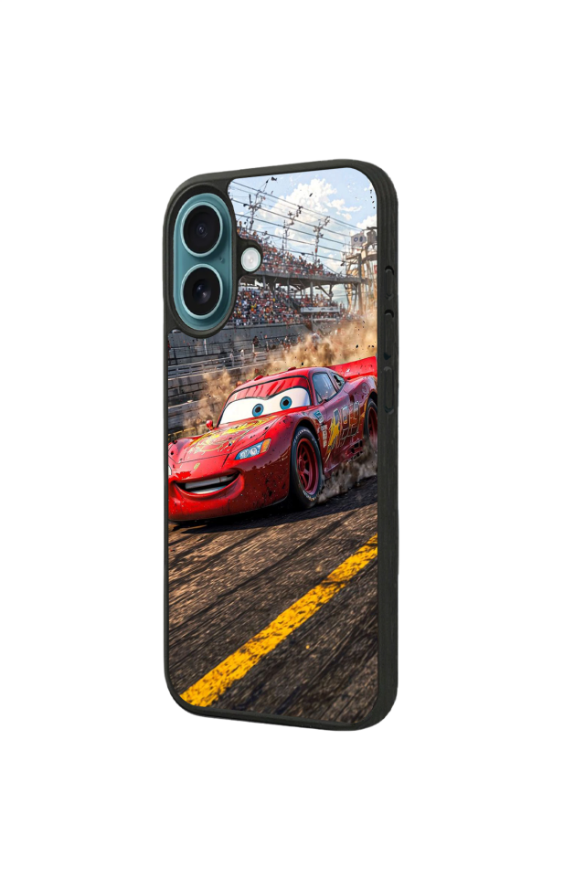 iPhone 16 Plus Uyumlu Şimsek McQueen Tasarımlı Glossy Premium Kılıf